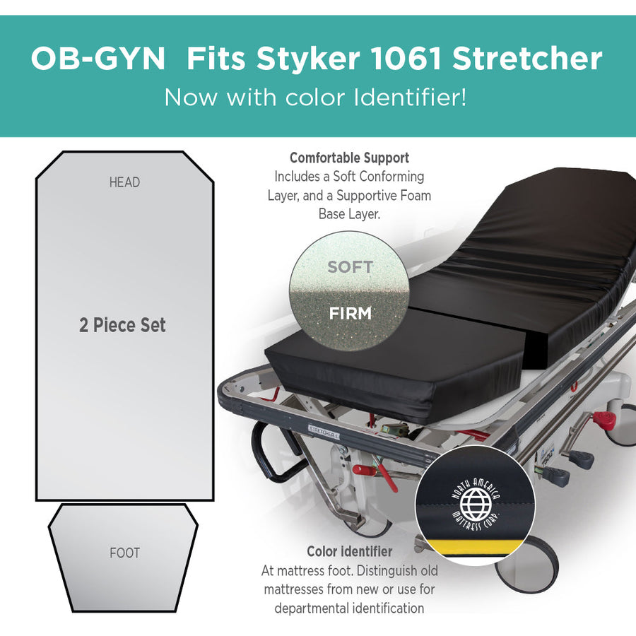 Stryker L & D 1061 - 4 Standard Stretcher Pad with Color Identifier (26w) - mattress