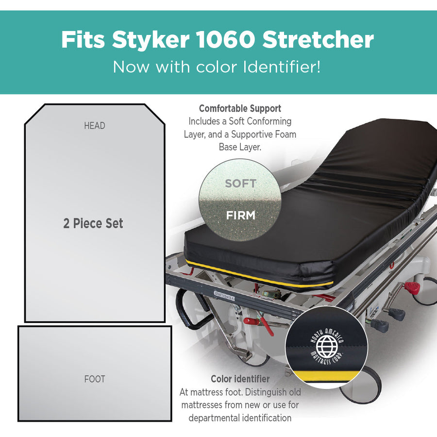 Stryker L & D 1060 - 4 Standard Stretcher Pad with Color Identifier (26w) - mattress