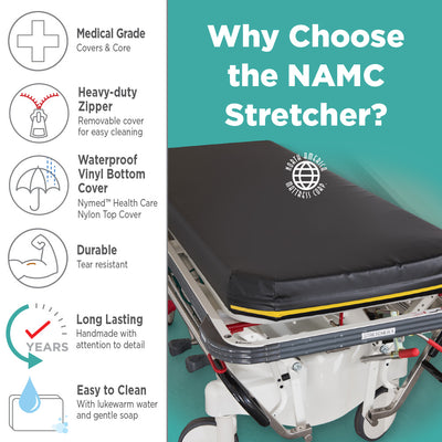 NAMC 4 Standard Stretcher Pad with Color Identifier - 26x76 - 12 Taper @ Head; 4 @ Foot - mattress